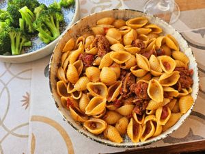 Pasta with vegan ragu at Seashells Healthy Living in Limassol