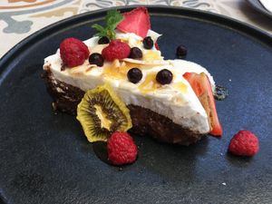 Dessert with coconut cream  at Seashells Healthy Living in Limassol