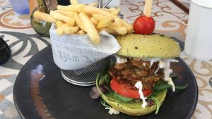 Burger with Oyster Mushrooms at Seashells Healthy Living in Limassol