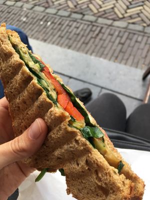 Green veggies sandwich at Loua Juicebar in Utrecht