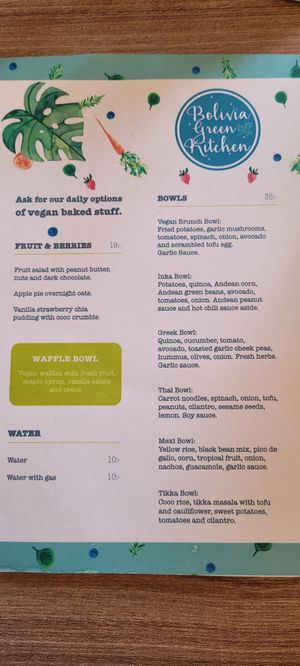 Menu part 1 (December 2022) at Bolivian Green Kitchen in La Paz