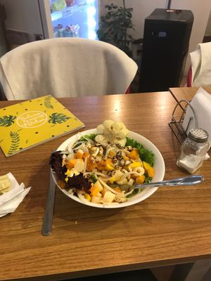 Vegan Ceviche with palm heart, sweet potato, corn, mango and onion. Very healthy and so good ! at Bolivian Green Kitchen in La Paz