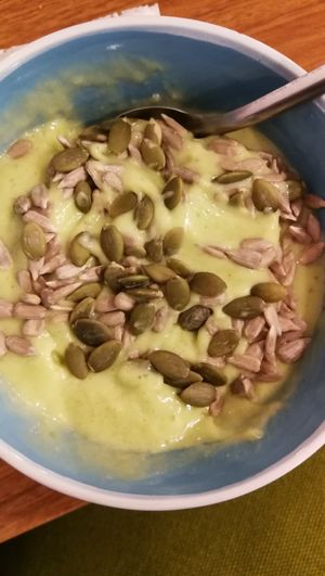 Avocado yogurt vegan delicious!!!!! at Bolivian Green Kitchen in La Paz