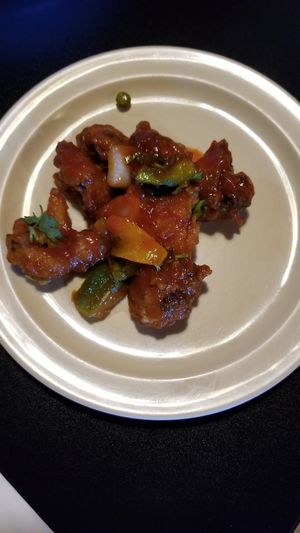 Gobhi Manchurian (fried cauliflower in slightly sour and spicy sauce).   Wow delicious. at Kabob Guys in Mc Allen