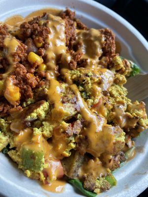 Bowl with potato’s chorizo and spicy mayo, amazing!!!  at Essen Kitchen in Cincinnati