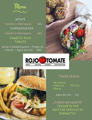 Menu 2020, tenemos distintos paquetes de hamburguesas, wraps y tacos vegetarianos y veganos.
 at Rojo Tomate in San Cristobal De Las Casas