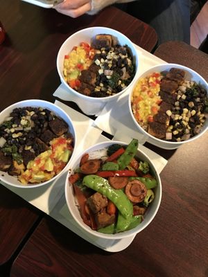Caribbean Bowls and the Indonesian bowl  at Tivoni Vegan Kitchen & Bakery in Lancaster