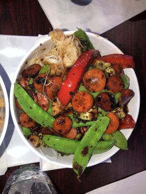 Indonesian tofu and veggie rice noodle bowl at Tivoni Vegan Kitchen & Bakery in Lancaster