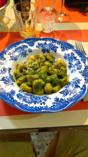 Homemade gnocchi al pesto vegan at Antica Casa Rava in Alessandria