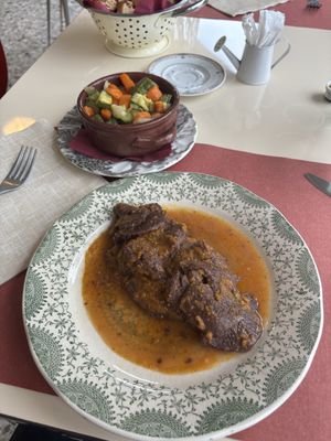 Bad version of braised beef with a side of vegetables  at Antica Casa Rava in Alessandria