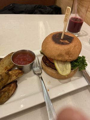 Latke burger at Aux Vivres - St Laurent in Montreal