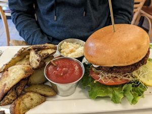 Mushroom burger at Aux Vivres - St Laurent in Montreal