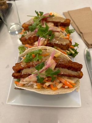 Tempeh satay en tacos  at Aux Vivres - St Laurent in Montreal