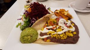 Huevos rancheros (brunch menu) at Aux Vivres - St Laurent in Montreal