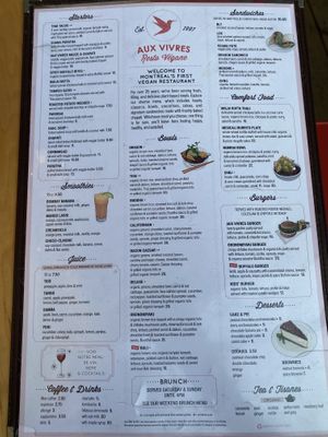 Menú in English as at August 2024  at Aux Vivres - St Laurent in Montreal