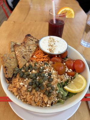 Bacon caesar with tempeh and samba juice  at Aux Vivres - St Laurent in Montreal