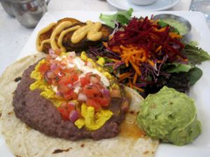 Huevos rancheros at Aux Vivres - St Laurent in Montreal