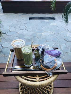The iced matcha latte is the only non-vegan product.  at Doco - City Farm House Cafe in Busan