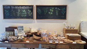 Display of bakery goods at Doco - City Farm House Cafe in Busan