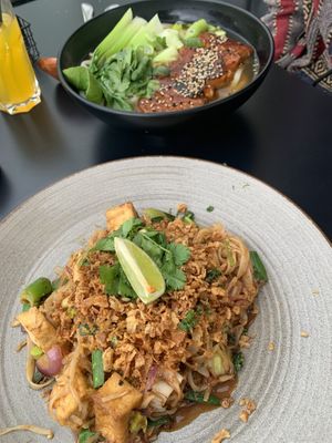 Pad Thai tofu and the back is vegan rib ramen   at Wagamama in St Julians