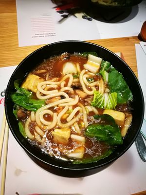 Veggie ramen with udon noodles and no omelette at Wagamama in St Julians