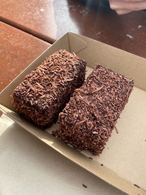 Lamington (vegan and decedent) at Apollo Bay Bakery in Apollo Bay