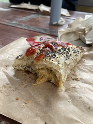 Vegan pastie - plenty of filling  at Apollo Bay Bakery in Apollo Bay