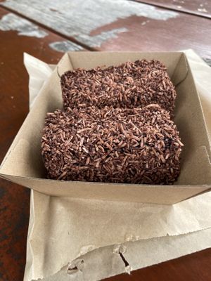 Double choc vegan lamington   at Apollo Bay Bakery in Apollo Bay