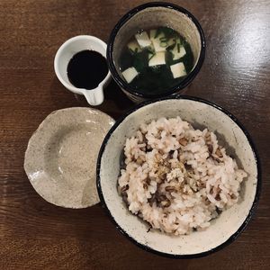 oat rice with miso soup at Itadakizen Colline de Tara in Nagoya