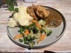 Fried chicken (tofu) and mashed potatoes WOW  at I Am Vegan Babe in Canggu