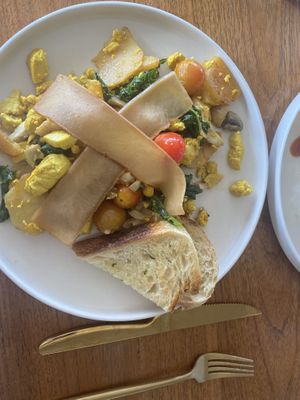 Scrambled tofu and bacon (bacon could be more crunchy)   at I Am Vegan Babe in Canggu