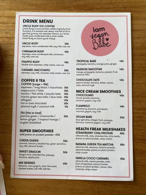 Drinks menu   at I Am Vegan Babe in Canggu
