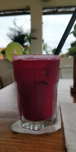 Red juice at I Am Vegan Babe in Canggu
