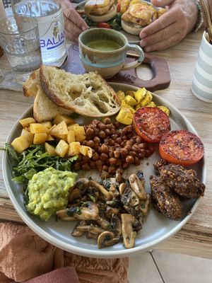 English breakfast. Food was cold except tomatoes…in menu was homemade vegan sausages..it was more balls and they was falling apart. The taste of food was good  at I Am Vegan Babe in Canggu
