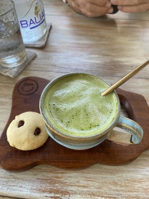 Matcha with soy milk and big cookie  at I Am Vegan Babe in Canggu