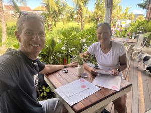 Really nice and relaxed setting. Two very excited vegans ready to order (follow us on Insta - 2eggventures )  at I Am Vegan Babe in Canggu