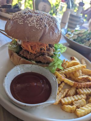 Chicken burger at I Am Vegan Babe in Canggu