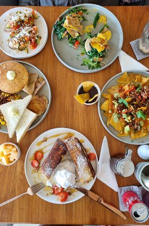 French toast, savoury pancakes, nacho enchiladas, bruschetta and vg eggs Benedict at I Am Vegan Babe in Canggu