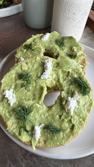 Avo, feta and dill on a bagel - yum!  at I Am Vegan Babe in Canggu