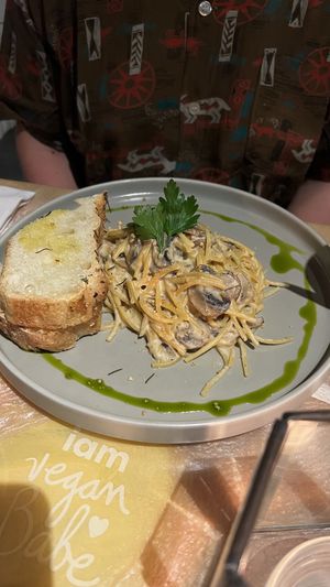 Pasta with mushroom sauce, also very good.  at I Am Vegan Babe in Canggu