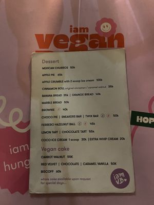 Dessert menu  at I Am Vegan Babe in Canggu