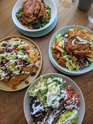 Chicken Salad, Soul Bowl, Mexican Bowl, Share Nachos.  at I Am Vegan Babe in Canggu