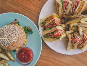 Club Sandwich and Hawaiian Burger at I Am Vegan Babe in Canggu