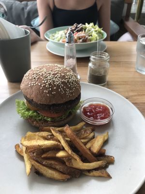 Black bean burger and Mexican bowl at I Am Vegan Babe in Canggu