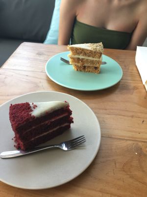 Red velvet cake and carrot cake  at I Am Vegan Babe in Canggu