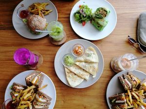 Club sandwich and burger at I Am Vegan Babe in Canggu