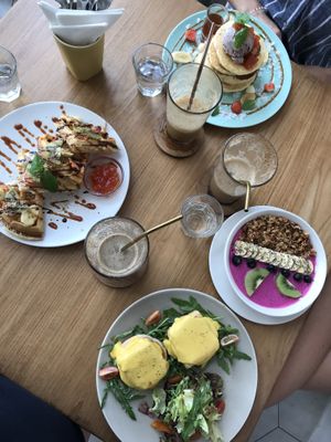 Waffles, Pancakes, Maui Bowl, Peaceful Benedict 😍 too good to be true  at I Am Vegan Babe in Canggu