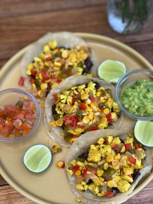 breakfast taquitos on corn soft shell (gf) at I Am Vegan Babe in Canggu