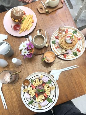 French toast, pancakes and a burger!  at I Am Vegan Babe in Canggu