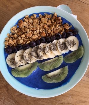 Blue spirulina bowl  at I Am Vegan Babe in Canggu